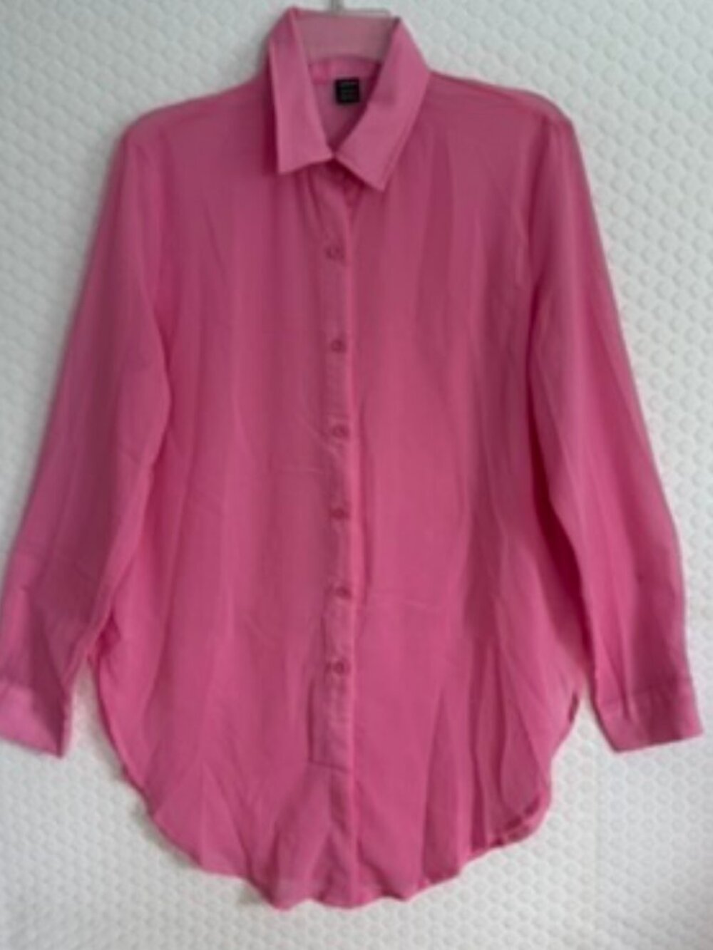 Shein Hot Pink Semi Sheer Button Up Flowing Collared Tunic Blouse Sz M EUC